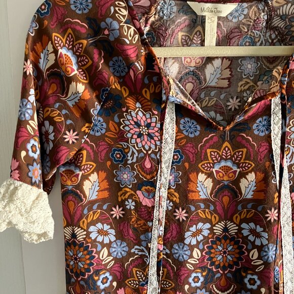 Matilda Jane Dress Women Lace Trim Floral Brown Size Small Boho. - Picture 2 of 11